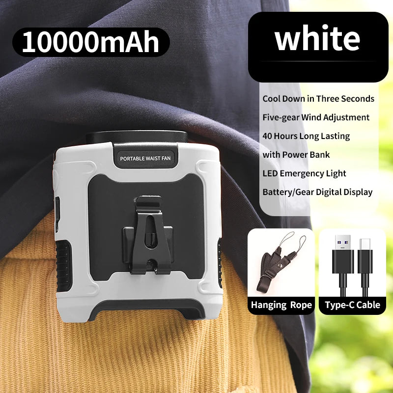 Multi-Purpose Waist Fan with Power Bank and Torch