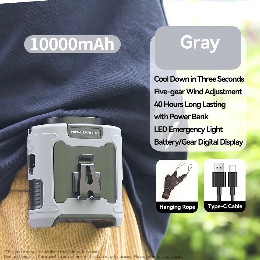 Multi-Purpose Waist Fan with Power Bank and Torch