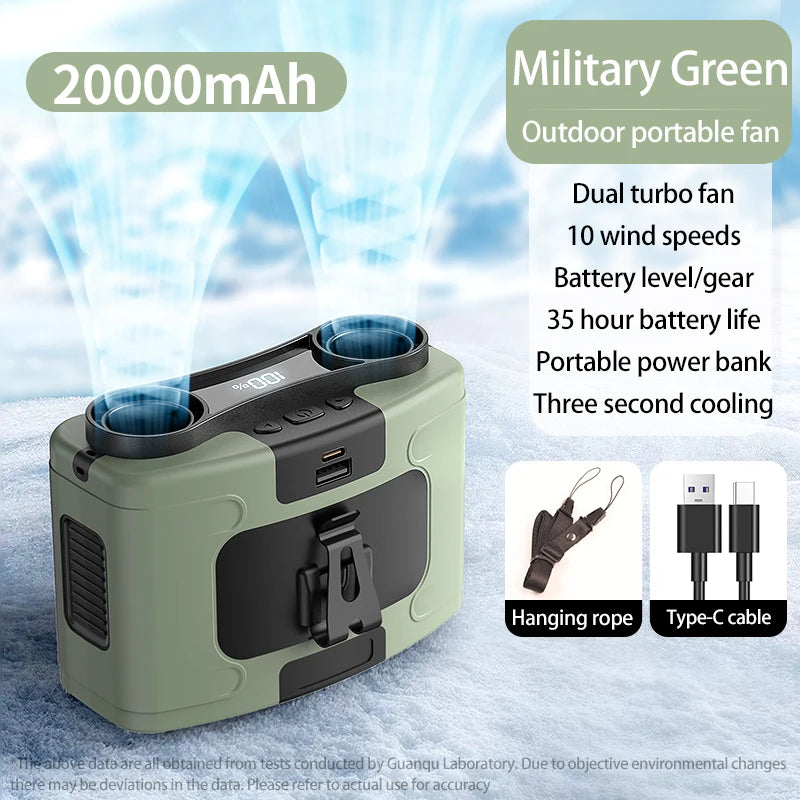 Multi-Purpose Waist Fan with Power Bank and Torch