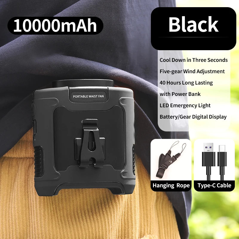 Multi-Purpose Waist Fan with Power Bank and Torch