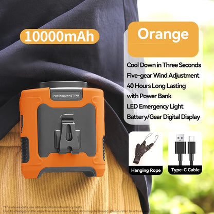 Multi-Purpose Waist Fan with Power Bank and Torch