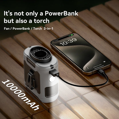 Multi-Purpose Waist Fan with Power Bank and Torch