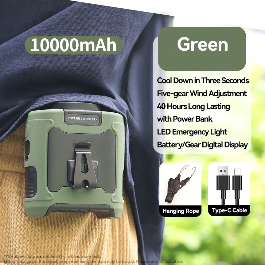 Multi-Purpose Waist Fan with Power Bank and Torch
