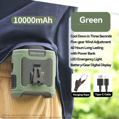 Multi-Purpose Waist Fan with Power Bank and Torch